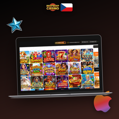 Beep Beep Casino na počítači — desktopový klient s lobby plnou slotů na notebooku