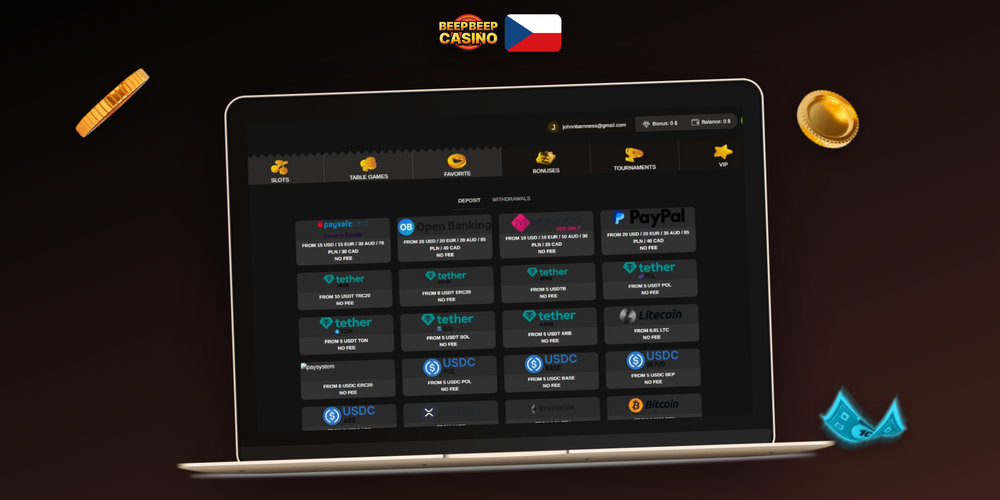 Jak vložit peníze v Beep Beep Casino – rozhraní pokladny s platebními metodami