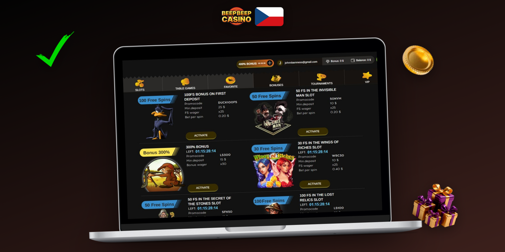 Luxusní VIP salónek Beep Beep Casino s živým chatem a elegantním herním prostředím