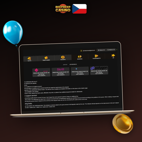 Beep Beep Casino výběr peněz – peněženka s eurobankovkami a notebook s logem kasina